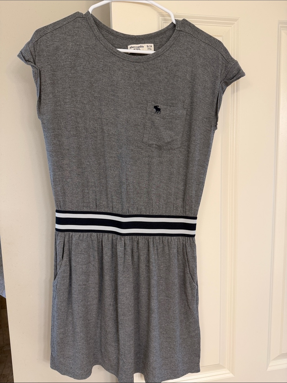 abercrombie kids Gray Knit Dress with Navy Stripe Waist